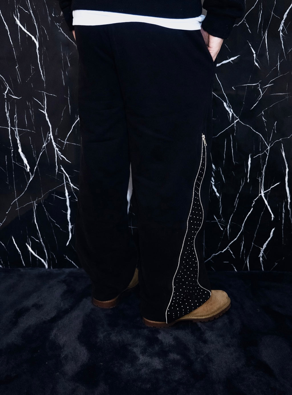Pantalone zip brillantinata