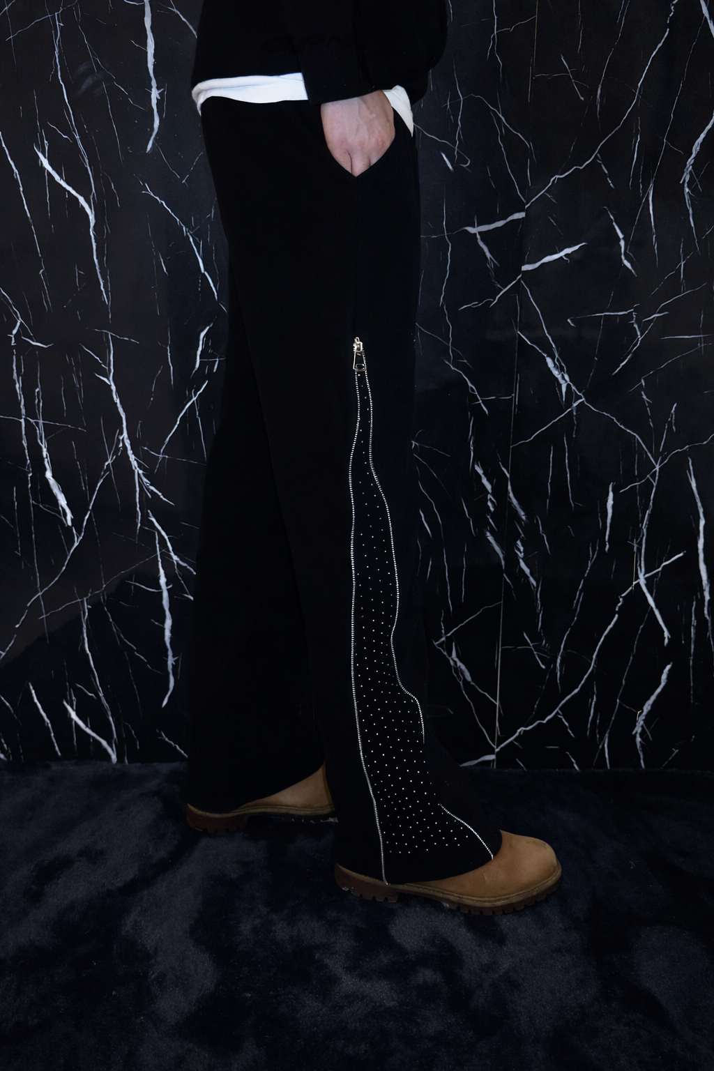 Pantalone zip brillantinata