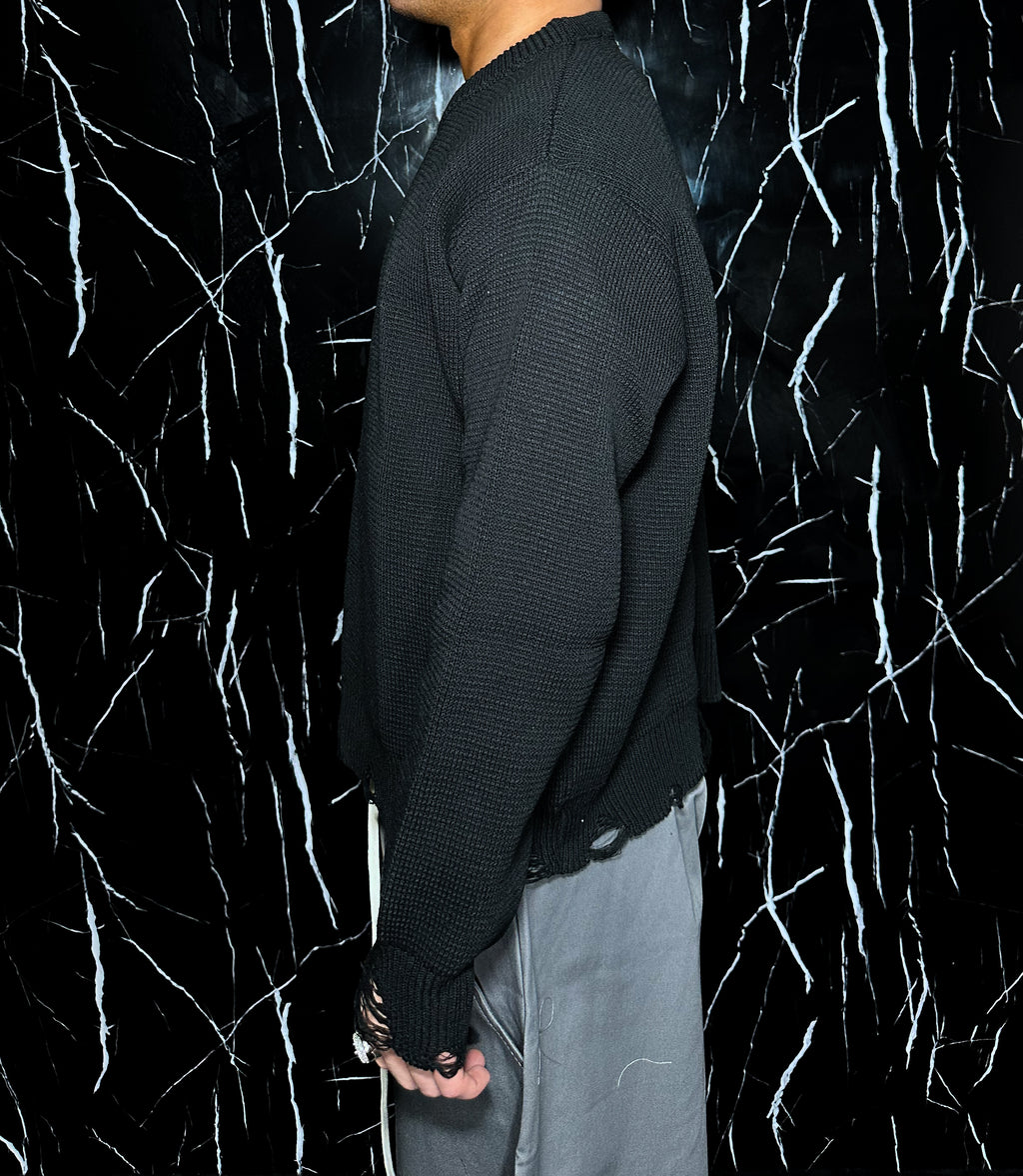 Maglione Nero Sfrangiato